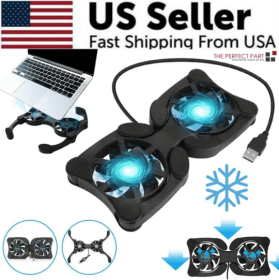 Dual USB Cooling Fan Pad Foldable Slim Fans Cooler Stand For Laptop PC Notebook (Color: Black)