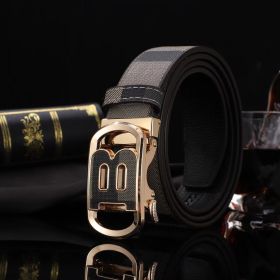 New Men's Plaid Trendy Durable Strong Alloy Belt (Items: Circle B Graphic Golden, size: 110cm/43.3inch)