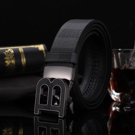 New Men's Plaid Trendy Durable Strong Alloy Belt (Items: B Graphic Gun Color, size: 120cm/47.2inch)