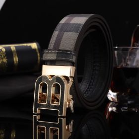 New Men's Plaid Trendy Durable Strong Alloy Belt (Items: B Graphic Golden, size: 125cm/49.2inch)