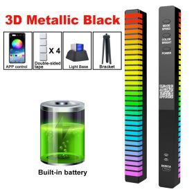RGB Sound Control Pickup Lights APP Control Music Rhythm Light Colorful Atmosphere Light for Game Computer Desktop Decora lights (Emitting Color: 40LED Silver Battery5)