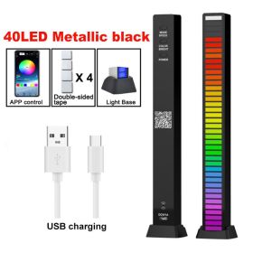 RGB Sound Control Pickup Lights APP Control Music Rhythm Light Colorful Atmosphere Light for Game Computer Desktop Decora lights (Emitting Color: 40LED Silver Battery)