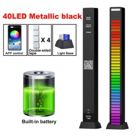 RGB Sound Control Pickup Lights APP Control Music Rhythm Light Colorful Atmosphere Light for Game Computer Desktop Decora lights (Emitting Color: 40LED Silver Battery2)