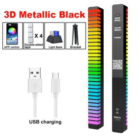 RGB Sound Control Pickup Lights APP Control Music Rhythm Light Colorful Atmosphere Light for Game Computer Desktop Decora lights (Emitting Color: 40LED Silver Battery4)