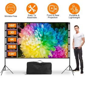 100inch/120inch Options Projector Screen with Stand 16:9 4K HD Rear Front Wrinkle-Free Portable And Foldable Movie Screen with Carry Bag For Indo (size: 120IN)
