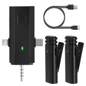 3 in 1 Wireless Clip On Microphone Omnidirectional Mic Noise Reduction Plug and Play (Type: Receiver with 2 Wireless Microphones)